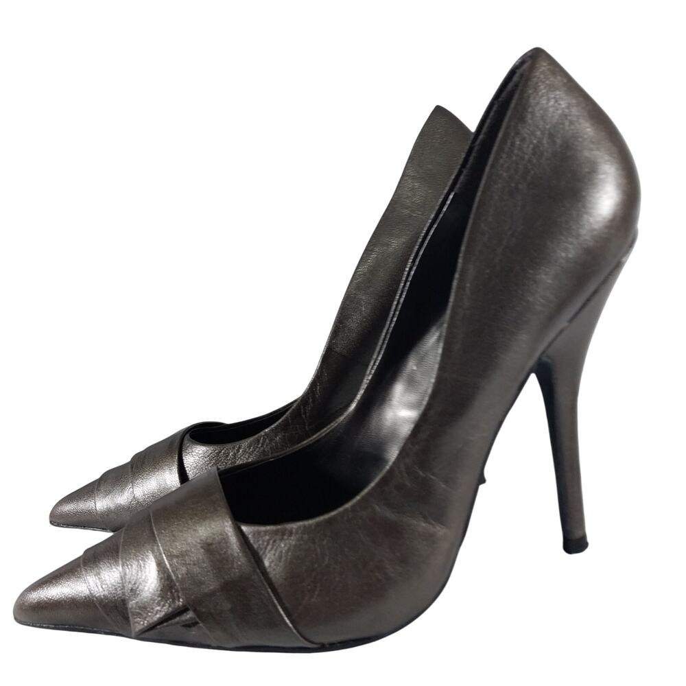 ALDO! STEELY TAUPE/MIDNIGHT SILVER GENUINE LEATHER STILETTO HEELS! SZ 10M